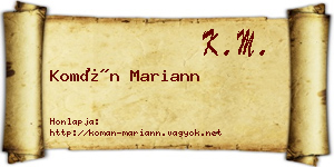 Komán Mariann névjegykártya